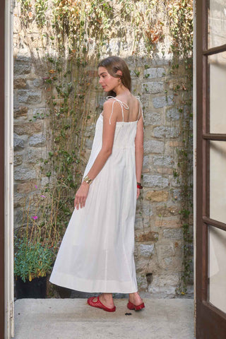 Off White Pleated Midi Dress - The South Apparel
