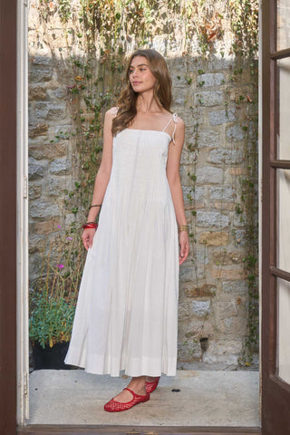 Off White Pleated Midi Dress - The South Apparel
