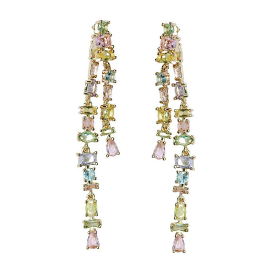 Pastel Toned Crystal Layered Duster Statement Earrings - The South Apparel