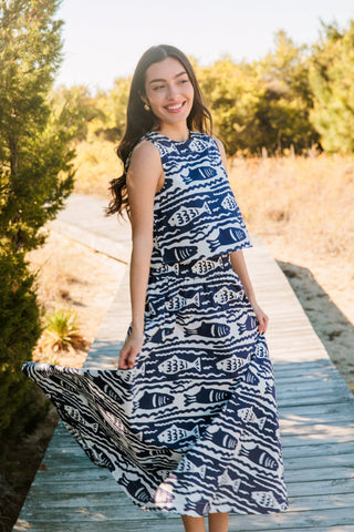 Pavillion Skirt in Fish Print - The South Apparel