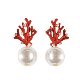 Pearl and Red Coral Mini Statement Earrings - The South Apparel