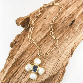 Pearl Clover Cross on Etched Chain - The South Apparel
