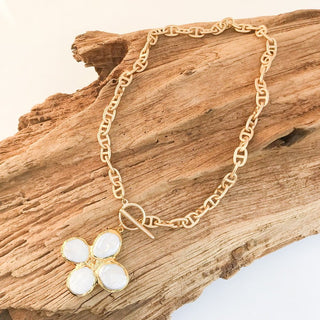 Pearl Clover Cross on Helix Necklace - The South Apparel