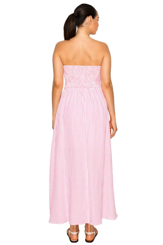 Pink Gauze Stripe Maxi Dress - The South Apparel