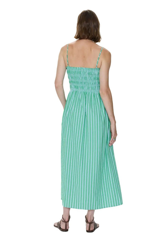 Pistola Shirred Bodice Dress in Green/Blue Stripe - The South Apparel