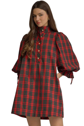 Plaid Mini Dress, Red - The South Apparel