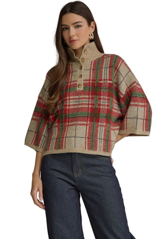 Plaid Pullover Sweater, Taupe Plaid - The South Apparel