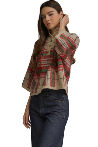 Plaid Pullover Sweater, Taupe Plaid - The South Apparel