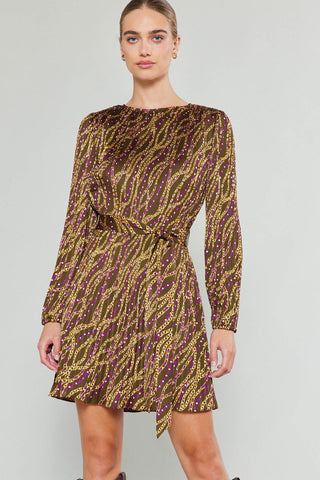 Pleats Mini Dress in Olive/Wine - The South Apparel