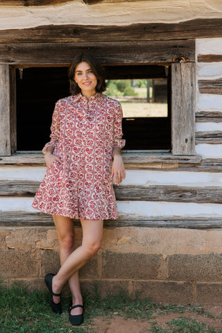 Polly Mini Dress, Brick Bloom - The South Apparel