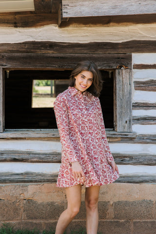 Polly Mini Dress, Brick Bloom - The South Apparel