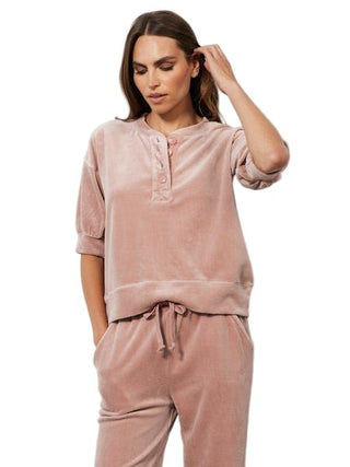 Puff Sleeve Boxy Henley in Iced Latte - The South Apparel