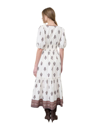 Puff Sleeve Pleated Midi Dress - The South Apparel