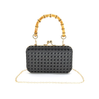 Rattan Bamboo Clutch in Black - The South Apparel