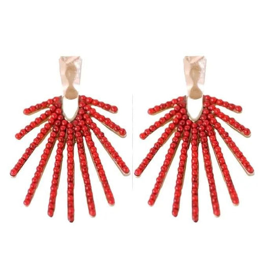 Red Sunburst Statement Drop Earrings - The South Apparel