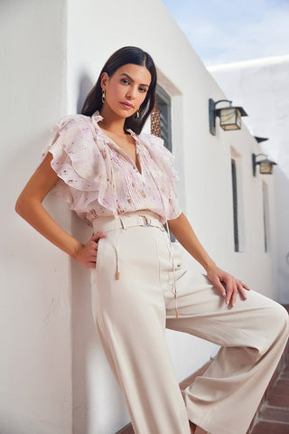 Remi Ruffle Sleeve Top in Flush Botanical Print - The South Apparel
