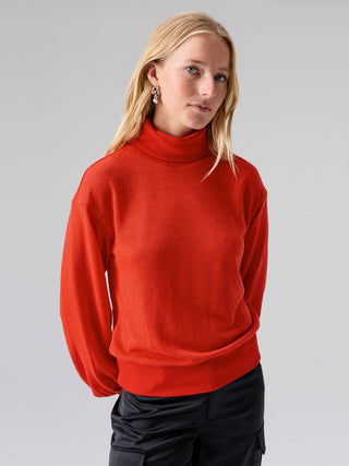 Ruched Sleeve Turtleneck Top in Lipstick - The South Apparel