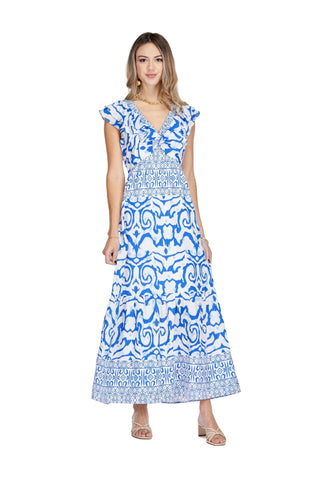 Ruffles Maxi Dress in Oceanic Border - The South Apparel