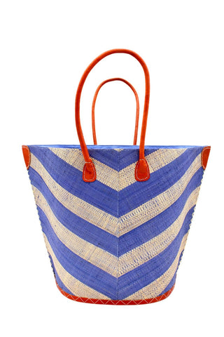 Santa Cruz Wide Stripe Chevron Large Straw Tote Bag - Denim Two Tone - The South Apparel