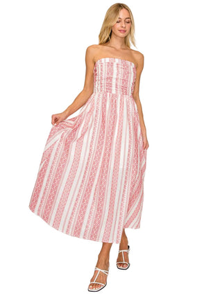 Sedona Striped Geometrical Strapless Midi Dress - The South Apparel