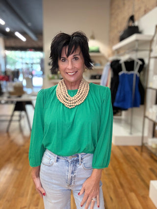 Shirred 3/4 Sleeve Tee in Shamrock - The South Apparel