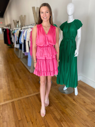 Sleeveless Surplice Tiered Mini Dress w/Ruffle - The South Apparel