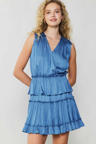 Sleeveless Surplice Tiered Mini Dress w/Ruffle - The South Apparel