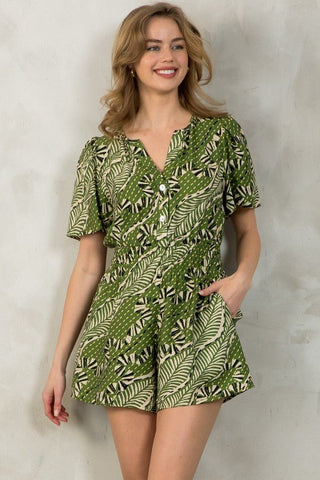 Smocked Waist Romper in Green - The South Apparel