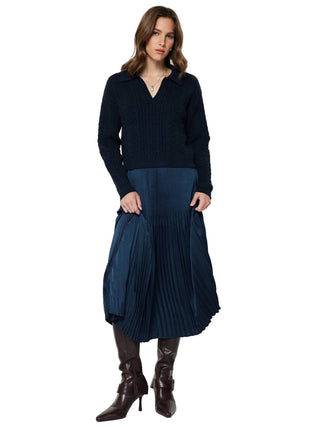 Sweater Combo Dress, Navy - The South Apparel