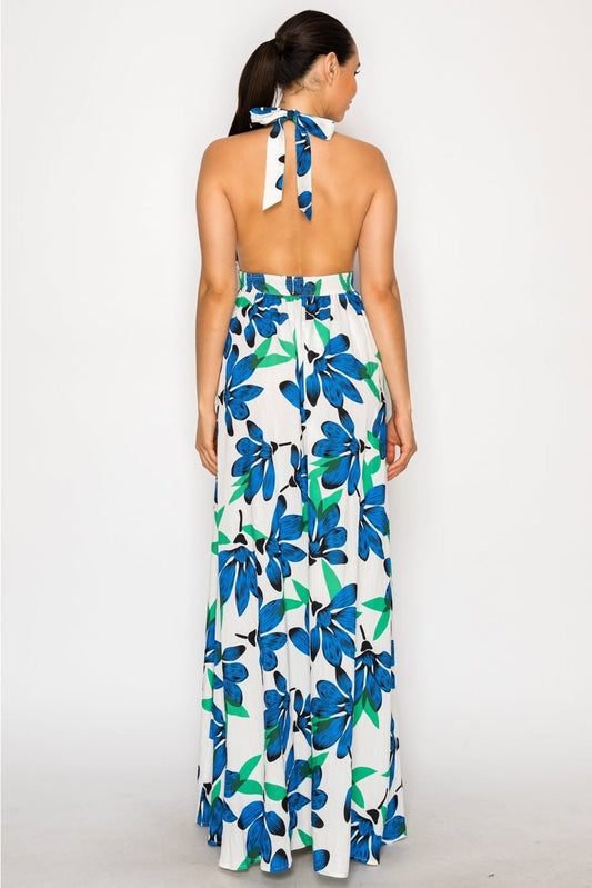 The Azure Floral Halter Maxi Dress - The South Apparel