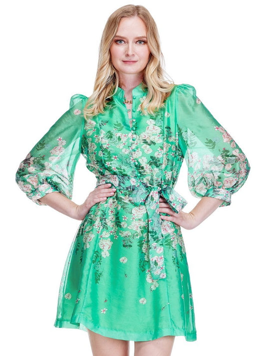 The Emerald Green Floral Mini Dress - The South Apparel