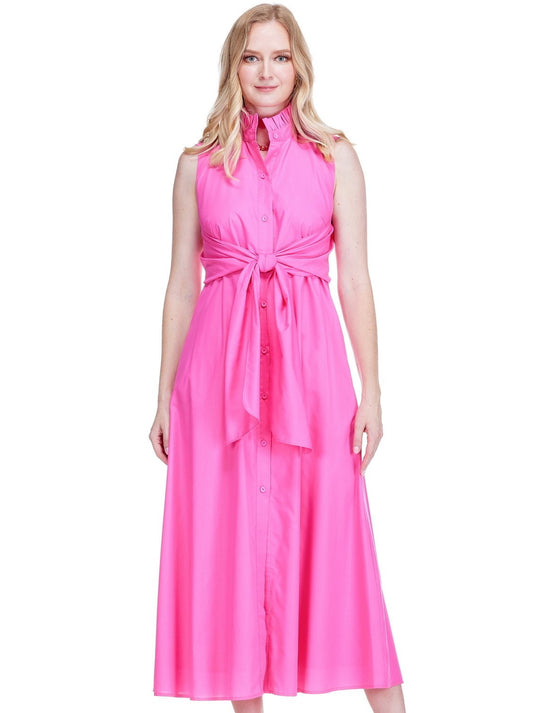 The Fuchsia Ruffle - Neck City Midi Dress - The South Apparel