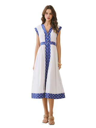 The Indigo Garden Embroidered Midi Dress - The South Apparel
