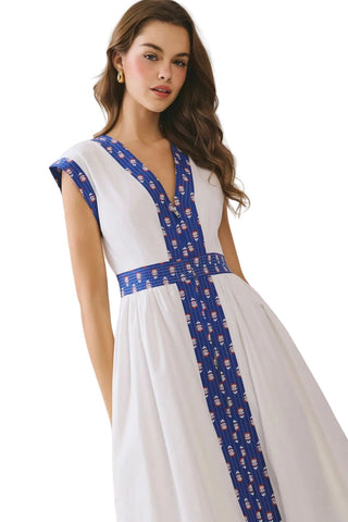 The Indigo Garden Embroidered Midi Dress - The South Apparel