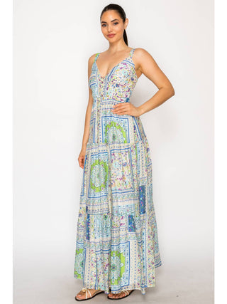 The Mediterranean Garden Tiered Maxi Dress - The South Apparel