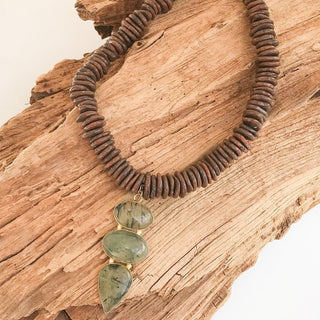 Triple Gemstone Pendant on Gemstone Heishi Necklace - The South Apparel