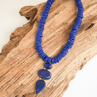 Triple Gemstone Pendant on Gemstone Heishi Necklace - The South Apparel