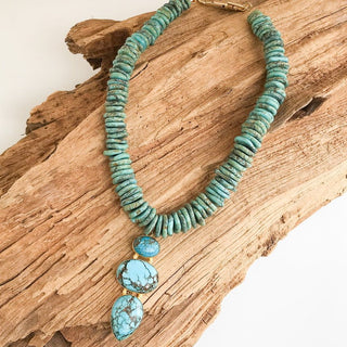 Triple Gemstone Pendant on Gemstone Heishi Necklace - The South Apparel