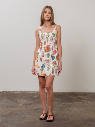 Tropical Print Tie Back Mini Dress - The South Apparel