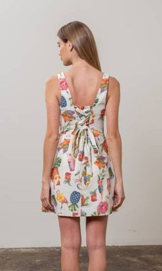 Tropical Print Tie Back Mini Dress - The South Apparel