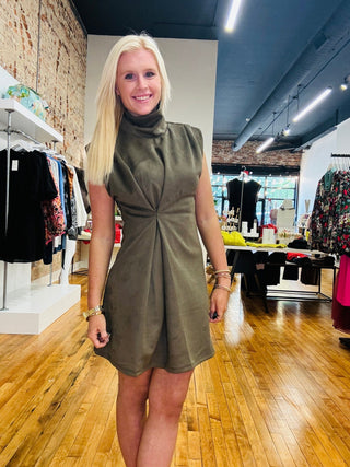 Turtleneck Suede Dress in Olive - The South Apparel
