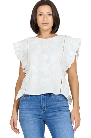 Ulla Ruffled Top in White - The South Apparel
