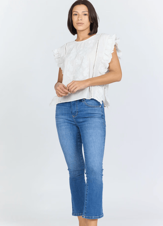 Ulla Ruffled Top in White - The South Apparel