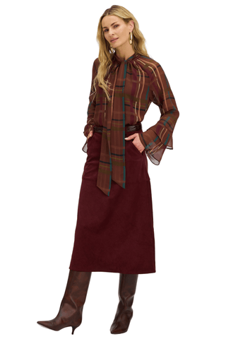 Valentina Blouse, Brown Plaid - The South Apparel