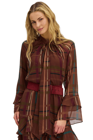 Valentina Blouse, Brown Plaid - The South Apparel