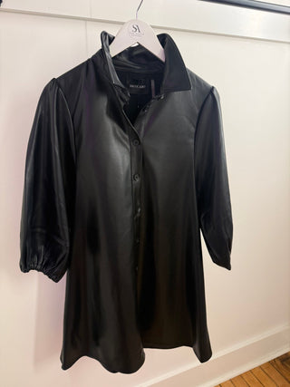 Vegan Leather Shirt Dress in Black - The South Apparel