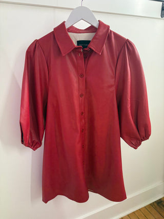 Vegan Leather Shirt Dress in Red - The South Apparel