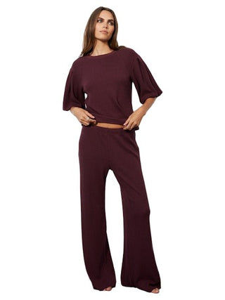 Wide Leg Drawstring Pant in Burgundy - The South Apparel