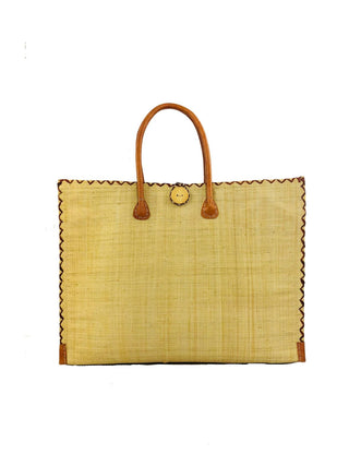 Zafran Medium Solid Straw Beach Bag - Natural - The South Apparel
