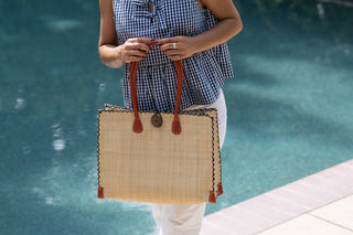 Zafran Medium Solid Straw Beach Bag - Natural - The South Apparel